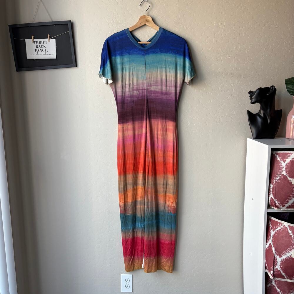 Marni Dress Ombre Multicolor‎ Short Sleeve Midi Dress w Front Slit Size 46/US 10 - Picture 2 of 11